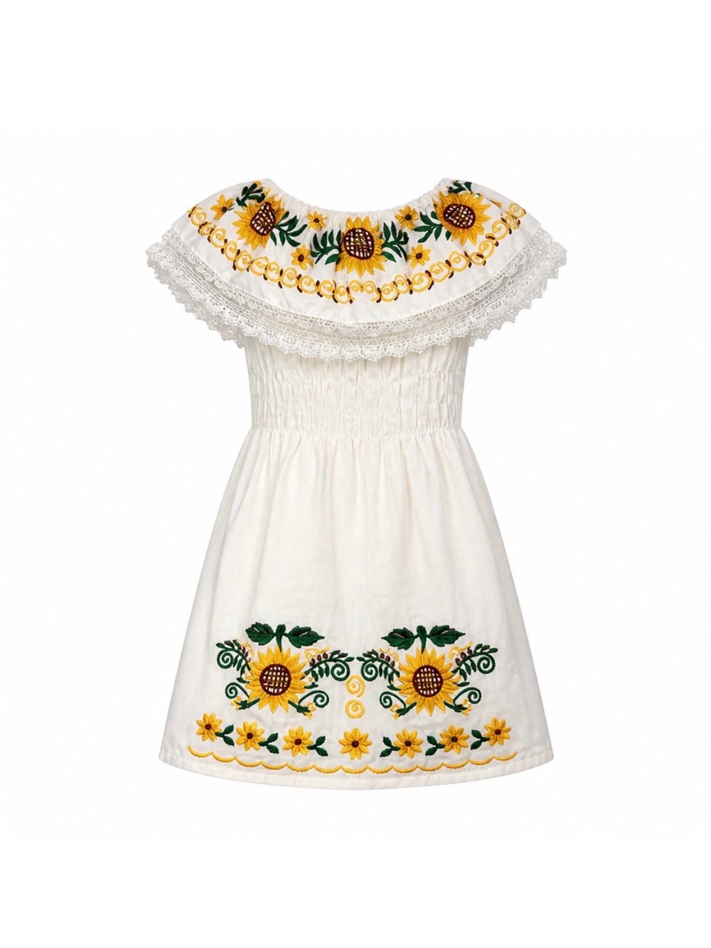 Charming Kids Dress with Yellow Floral Embroidery